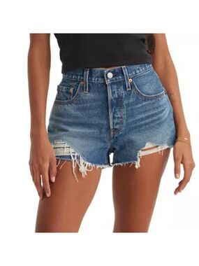 Levi’s 501 Premium Denim Shorts Size 29 Distressed Dark Wash Button Fly